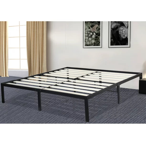 14" Wood Slat Metal Bed Frame, Easy Assembly