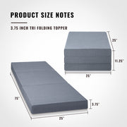 4'' Tri-Fold Memory Foam Mattress, Grey